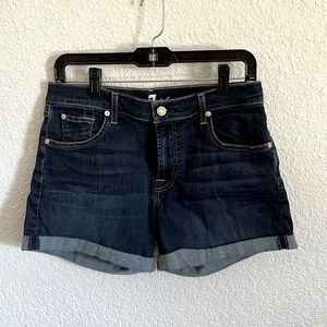 7 For All Mankind dark wash denim cuffed mid-rise shorts